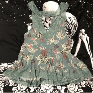 Free people intimately nightie neglige lace floral sage green blue size XS